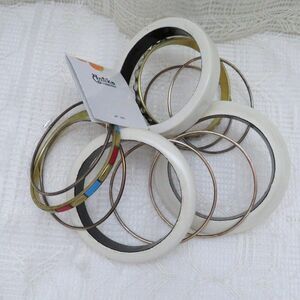 Bangle Bracelets Women Set of 11 Mixed Chunky Boho Chunky Thin Cream Silver